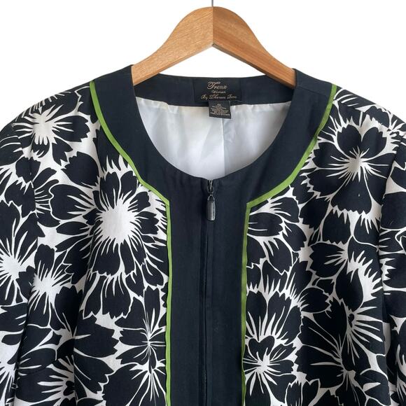 Trena by Theresa Rena Women Top 1X Black White Floral Structured Career Office - Picture 10 of 10